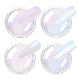 Allstarry White Chrome Nail Powder, 4 PCS Color-Shift Chameleon Mica Powder Pearlescent Pearl Pigment Aurora Chrome Effect Glitter Dust Iridescent for