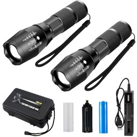 2 PCS Linterna Led Recargable, Lampara de Mano Portátil, Linterna Militar 1600 Lúmenes, 5 Modos de Iluminación, Enfoque Ajustable. (2 PACK)