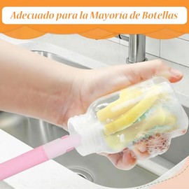 COME Cepillos de Limpieza para Botellas, 4 Piezas, Rosa | Cepillo para Biberones, Mango Largo, Para Botellas, Tapas, Tapones, Pajitas