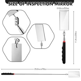 Copkim 1 Pcs Telescoping Inspection Mirror Mechanics Automotive Tool with Long Handle Extendable Mirror on a Stick for Technicians Mechanics Contractors Checking Observation(Black,Square)