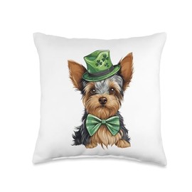 St Patrick's Day Yorkshire Terrier Dog Lover Gift Yorkie Throw Pillow