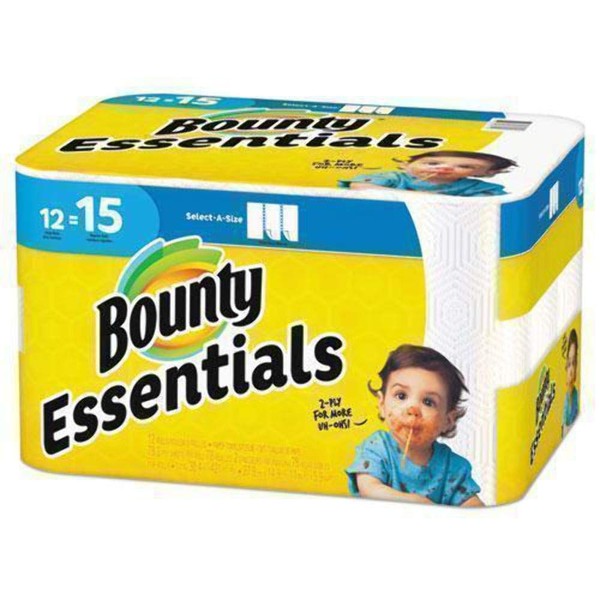 Bounty 75720 Essentials Select-A-Size Paper Towels, 2-Ply, 78 Sheets/Roll, 12 Rolls/Carton, 12 Count (Pack of 1)