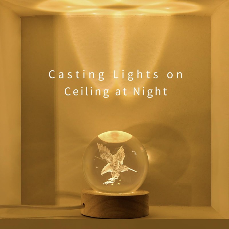 3D Laser Engraved Eagle Crystal Ball, Animal Figurine Decor Glass