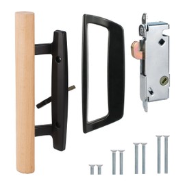 MustGood Sliding Patio Door Handle Set with Mortise Lock,Door Handle Set Oak Wood,Exterior Pull Diecast Finish,Fits 3-15/16” Hole Spacing,Non-Keyed,White(Black)