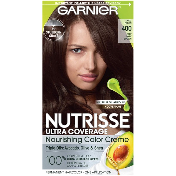 Garnier Nutrisse Ultra Coverage Hair Color, Deep Dark Brown (Sweet Pecan) 400 (Packaging May Vary), Pack of 1