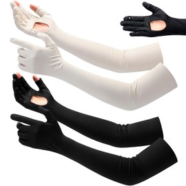 Yahenda 2 Pairs UV Long Sun Protection Driving Gloves UPF 50+ Touchscreen Arm Adjustable Women Sunscreen Gloves for Outdoor (Black, White)