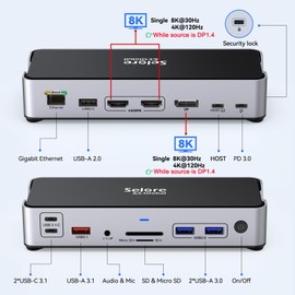 USB C Docking Station with 65 W Power Supply USB C Dock Dual Monitor Laptop Docking Station Triple Display with 2 HDMI, DisplayPort Dock 10Gbps USB 3.1 A/C, USB3.0, USB2.0, RJ45, 100W PD, SD/TF, Audio