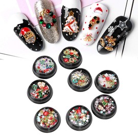 Pegatinas navideñas para decoración de uñas, 8 cajas 3D Papá Noel Copo de nieve Muñeco de nieve Campana navideña Árbol Palo Elk Diseño de uñas DIY Manicura para mujeres niñas niños