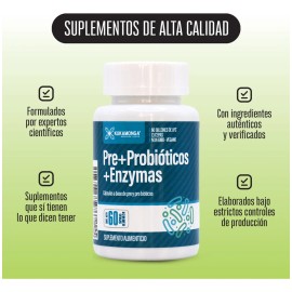 Pack Doble 2 Frascos Prebiticos, Probiticos y Enzimas  60 Cpsulas 500 mg Sin Sabor  Cuidado Digestivo y Bienestar General                             