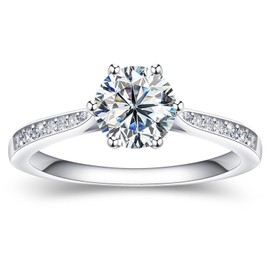 LIAN Moissanite Engagement Rings for Women 1.0CT D Color Round Solitaire Lab Diamond Ring S925 Sterling Silver Plated with White Gold Promise Rings(4)