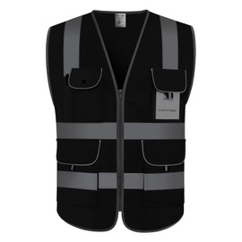 Uno Mejor High Visibility Safety Vest - 9 Pocket, Reflective Work Vest with Strips, ANSI Meets XG100, Black, 5X-Large