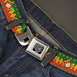 Buckle-Down Seatbelt Belt - Smoking Monkey Repeat Argyle Rasta - 1.5" Wide - 24-38 Inches in Length