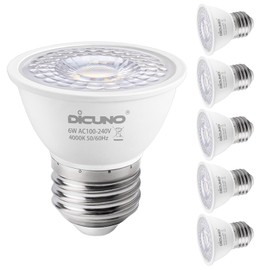DiCUNO PAR16 LED Bulb 60W Equivalent, 6W Short Neck Spotlight Bulb, 660Lumen, 4000K Natural White, High CRI of 90, E26 LED for Recessed Light, Non-dimmable, 60° Beam Angle, Pack of 6
