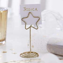 Ginger Ray GOL-602 Gold Star Name Card Holder Pack of 6 Christmas Wedding Table Decoration Glitter
