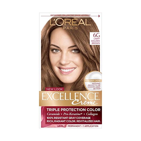 L'Oreal Paris Excellence Creme Triple Protection Hair Color, [6G] Light Golden Brown 1 ea (Pack of 8)