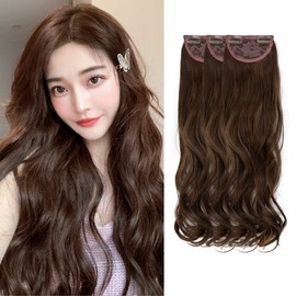 SARLA Hair Extension Wig, Collar, Curly Hair, Long (Set of 3), One Touch Extension, Free Combination, Clip-On, Easy Installation, Ginger, Brown, 19.7 inches (50 cm)