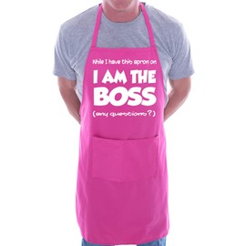 I Am The Boss Fathers Day Funny BBQ Cooking Novelty Apron Pink