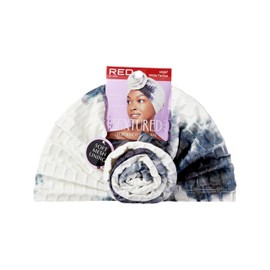 Red by Kiss Top Knot African Turban for Women, Soft Mesh Inner Pre-Tied Bonnet, Stretchy Jacquard Headwear, Head Wrap Scarf (WHITE TIE DYE)
