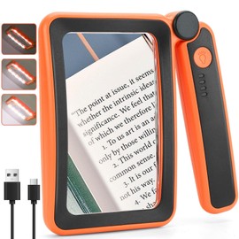 Tobegiga Rechargeable Magnifying Glass with Light for Reading, 5X Large Page Lighted Magnifier for Seniors Low Vision, Folding Handheld Rectangle Magnifier for Reading Small Print Orange-Black