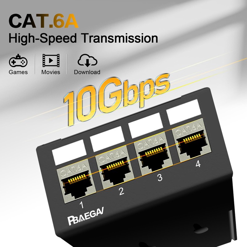 PBAEGAV Patch Panel 4 Port with 4pcs Cat6A Keystone Jack【EC
