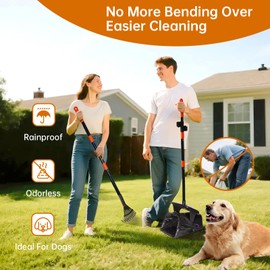 Nibnozy Dog Pooper Scooper with Bags & Dispenser - 37.4" Long Durable Metal Handle Swivel Bin & Rake & Spade Kit, Large Capacity Portable Pooper Scooper for Yards，Easy to Assemble