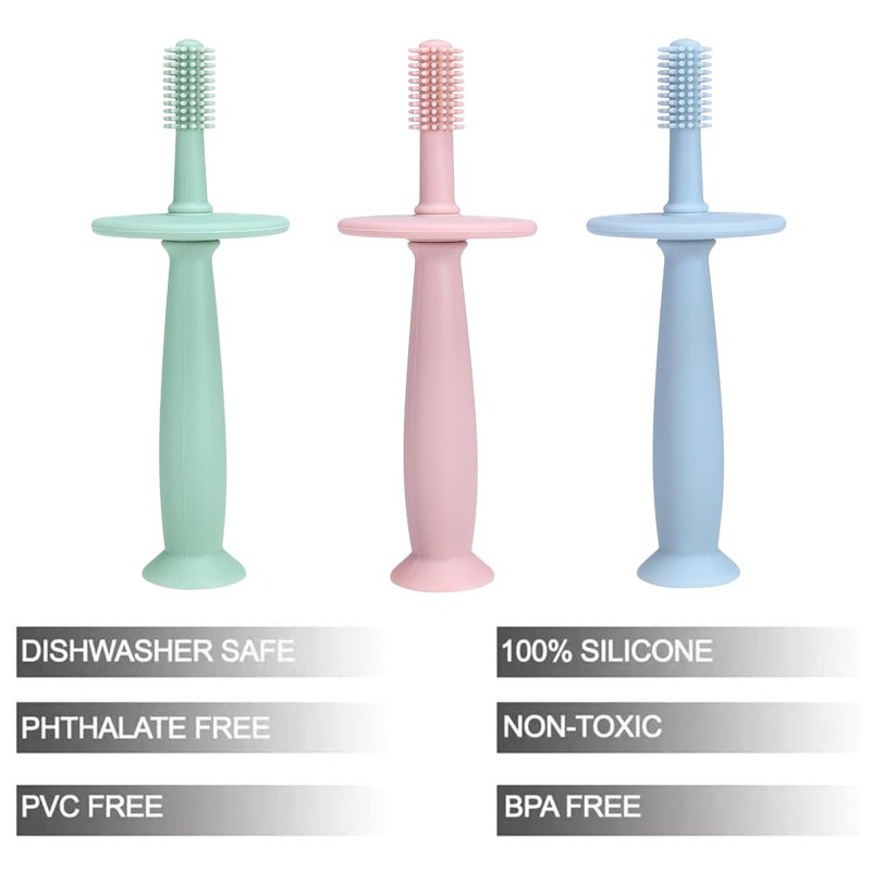 PandaEar 3 Pack Silicone Baby Toothbrush Teethers - Teething Toys
