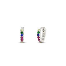 Colourful Rainbow Cubic Zirconia Round Small Tiny Hoop Earrings 14k White Gold Plated 925 Sterling Silver Jewelry Gift for Womens