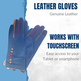 Vera Tucci TIFFANY G01 Leather Multi Colour Button & Fingers Glove (SM, TEAL)