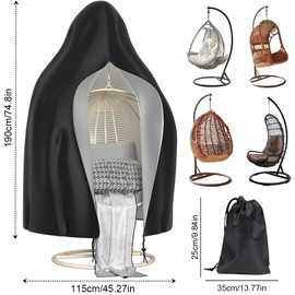 Egg Chair Cover with Zipper, Waterproof 210D Oxford Hanging Egg Chair Covers, Heavy Duty Egg Chair Cover, Outdoor Swing Egg Chair Cover, 190 x 115cm