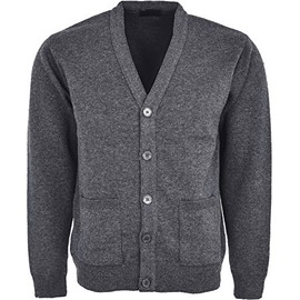 Men Knitted Cardigan Front Opening Button V Neck Winter Warm Long Sleeve Plan Sweater with Pockets Charcoal/XL