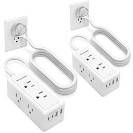 10FT Long Surge Protector Power Strip-with 6 Widely Outlets and 4 USB Ports(2 USB-C Port,PD20W Fast Charging),10 Foot Extension Cord(1250W/10A),Wall Mount for Home Office,900 J,White(2 Pack)