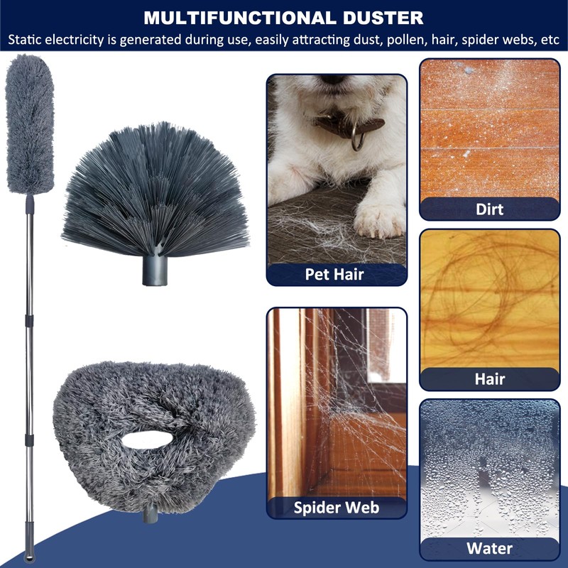 3 Pack 20+ Feet High Reach Grey Microfiber Feather Duster