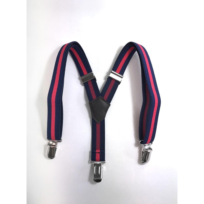 Imai Company Suspenders, S, Kids (Border), Navy Blue x Red,
