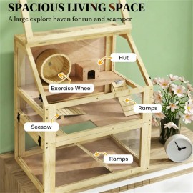 Small Animal Pet Cage for HamstersColor: Natural Wood Color