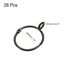 uxcell 28 PCS Openable Curtain Rings Metal Eyelet Hangers Ring 1.2 inch Interior Diameter for Drapery Curtain Rods Black