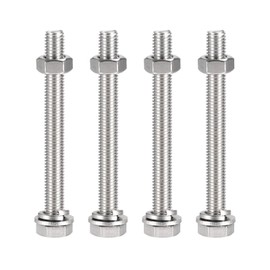 TOP-VIGOR 4Pcs M10 x 100mm Hex Head Screws Bolts, Nuts, Flat & Lock Washers Kits, 304 Stainless Steel Fully Thread Hexagon Bolts for DIY Bike Motorcycles Repair