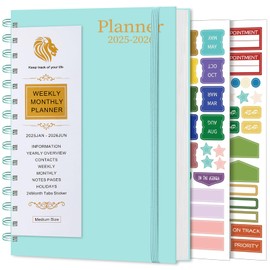JAN2025-JUN2026 18 Month Calendar Monthly Planner, Hardback To-Do List Diary, A5 Weekly Overview Appointment Calendar, Spiral Bound Notebook with Monthly Index, 108 Stickers (Blue)