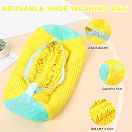 2 Pack Reusable Shoe Washing Machine Bags with Zipper – Durable Mesh Laundry Bags for Sneakers, Trainers & Shoes | Protect Washer & Sneakers (Yellow)