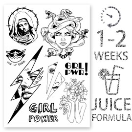 AWAKEN Fake Temporary Tattoos Women Arm Breast Sticker Plant Based Waterproof Lasts 1-2 Weeks Girl Power Greek Medusa (Design 13)