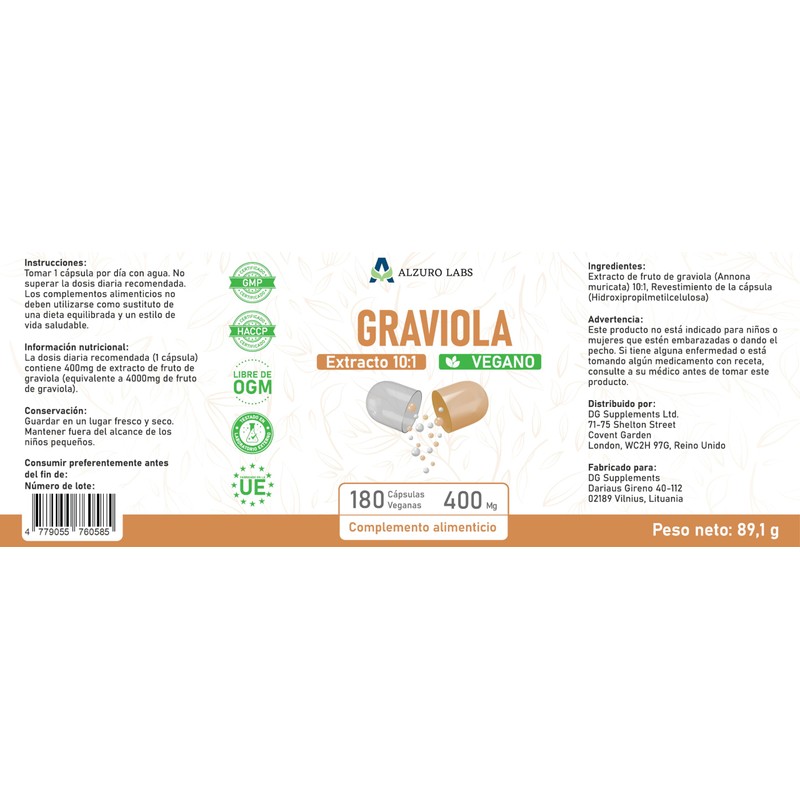 Alzuro Labs Graviola Fruit Extract 4,000mg | 10:1 Extract (400mg)