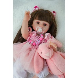 SCOM Lifelike Reborn Dolls Girl -18 Inch Realistic Baby Dolls Newborn Baby Dolls，Lifelike Baby Doll Full Body Silicone Clothes Gfit Set for Age 3+