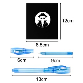 Gvolatee Pack of 18 Children's UV Light Magic Pens, Pen with 18 Notebook, Secret Pen, Invisible for Writing Secret Messages, Party Bags, Children's Birthday Parties