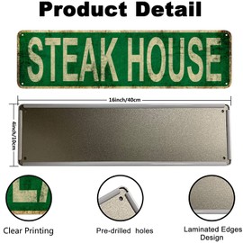 Steak House Slim Tin Sign Street Funny Metal Sign Wall Decor for Bedroom Farm Home Bar Garage Man Cave Wall Art Gift 4" by 16"