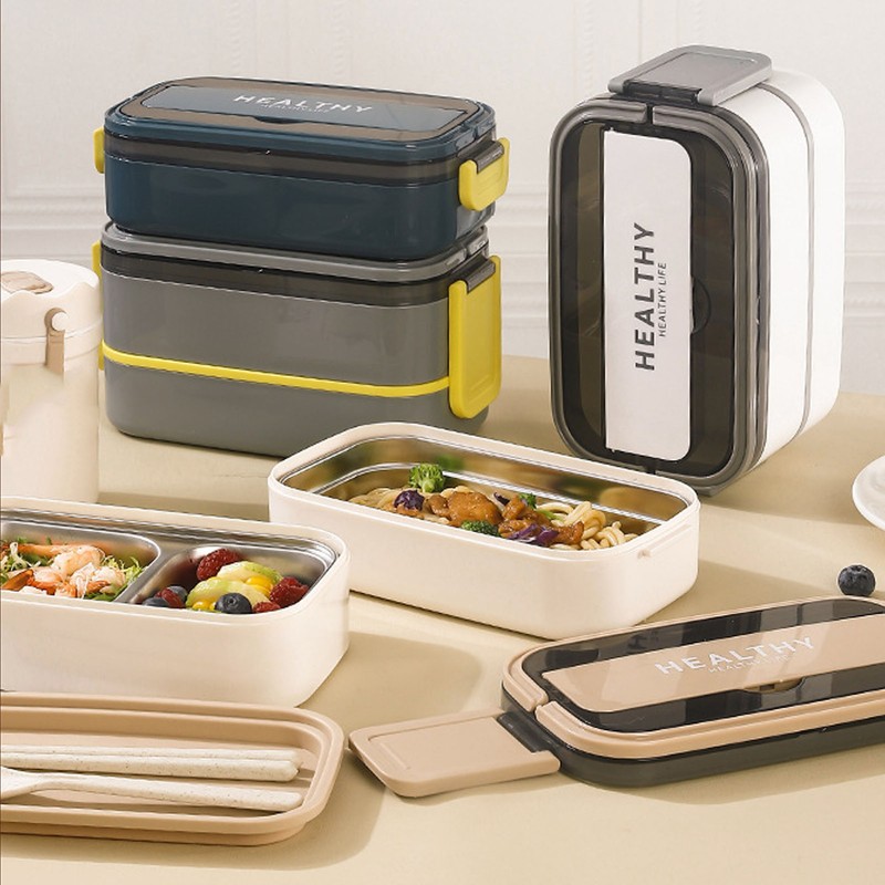 Double Layer Bento Box 316 Stainless Steel Compartment Portable Lunch