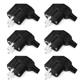 Lotvic 6 pieces Schuko plug, 16 A Schuko plug, plug 250 V, earthing contact plug with kink protection sleeve, earthing contact plug, durable, can be used for 8-10 mm cables, DIY rewireable, black