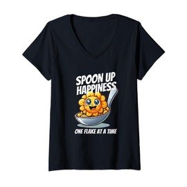 Happy Cereal Lovers Like Hearty Cornflakes Breakfast V-Neck T-Shirt
