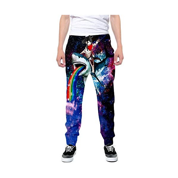 3D Jogger Pants Cat Shark Rainbow Galaxy Active Mens Womens Athletic Training Track Long Sweatpants Workout Trousers with Drawstring