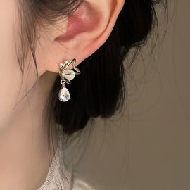 Allereya Vintage Drop Earrings Moonstone Butterfly Earrings Butterfly Opal Earrings Rhinestone Stud Earrings Jewellery for Women and Girls, Zinc, No Gemstone