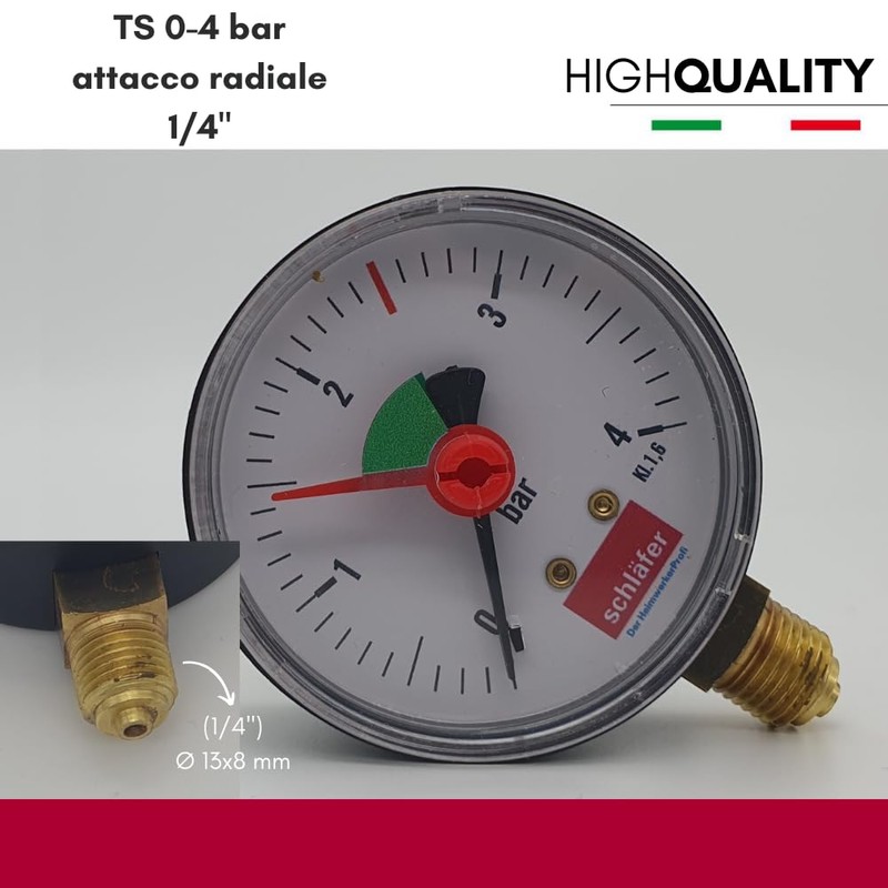 Schläfer 0930163 Hydraulic Pressure Gauge Vertical Radial Connection 1/4 Inch