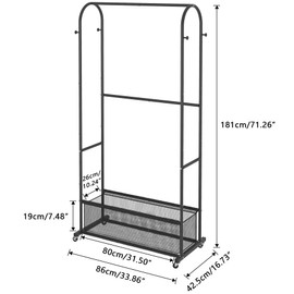 MOYIPIN Double Rods Clothing Rack with Wheels,Clothing Rack for Hanging Clothes Coat Scarves Bags,Multi-functional Bedroom Garment Rack,4 Hooks,Black